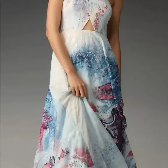 white christmas dresses Bloom Strapless Maxi Dress - Blue White Floral